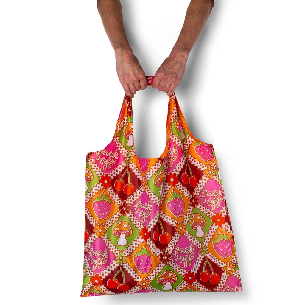 Fuck Off Retro Art Sack Reusable Tote Bag Yellow Owl Workshop Apparel & Accessories - Bags - Reusable Shoppers & Tote Bags