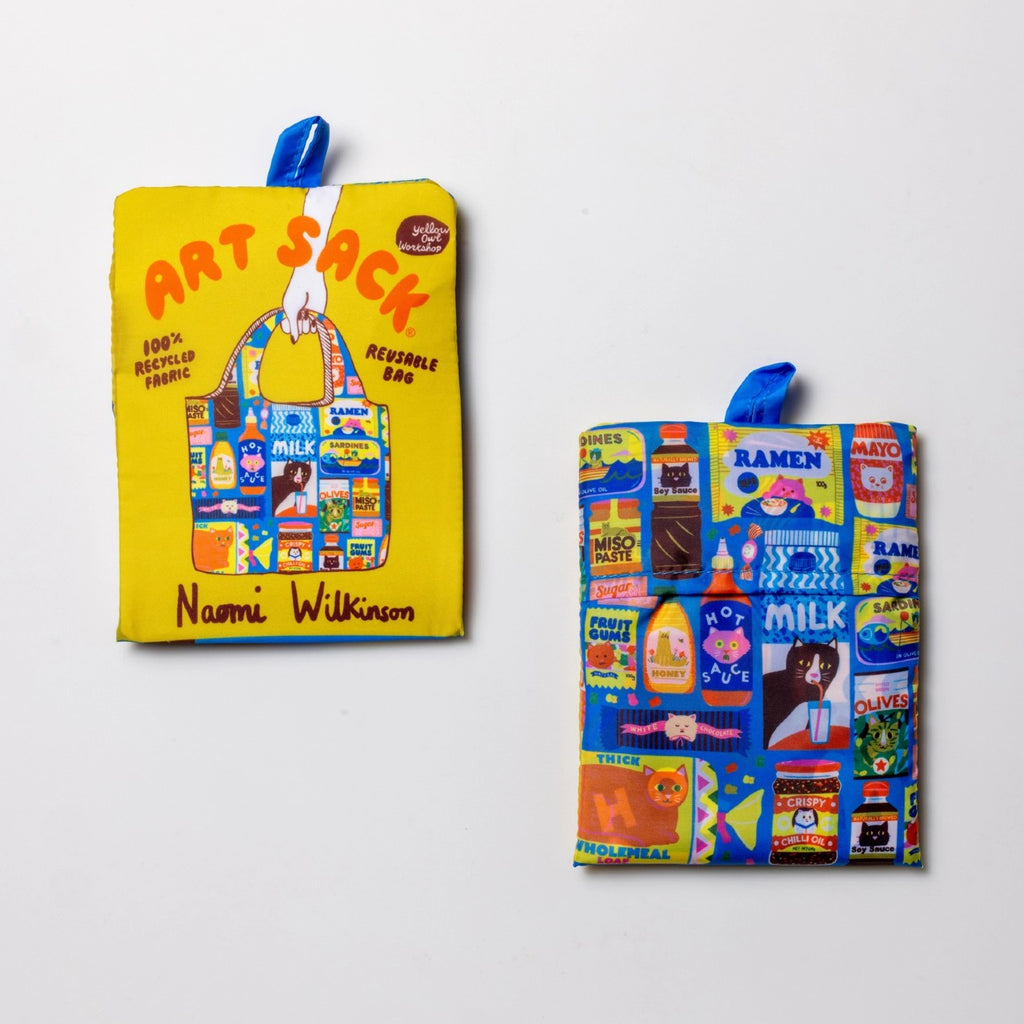 Kawaii Cat Food Art Sack Reusable Tote Bag Yellow Owl Workshop Apparel & Accessories - Bags - Reusable Shoppers & Tote Bags