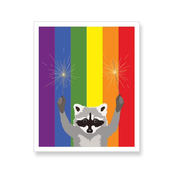 Raccoon With Sparklers Rainbow Flag Gay Pride Sticker Apartment 2 Cards Impulse - Stickers