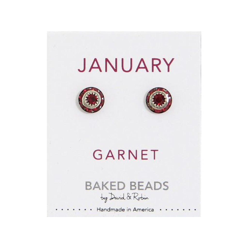 JANUARY/GARNET BKD EARRING CRYSTAL DISC BIRTHSTONE Baked Beads Jewelry - Earrings