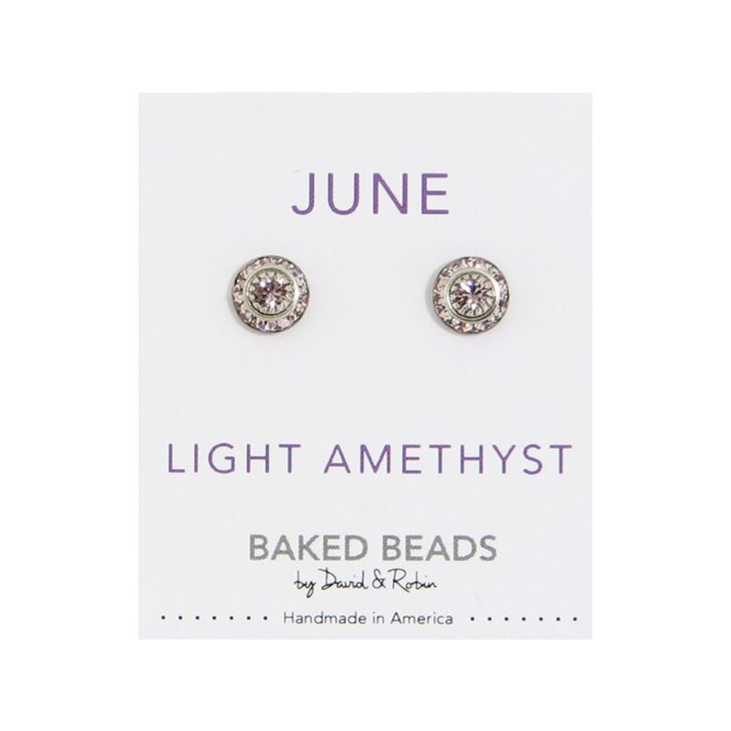 JUNE/LIGHT AMETHYST BKD EARRING CRYSTAL DISC BIRTHSTONE Baked Beads Jewelry - Earrings