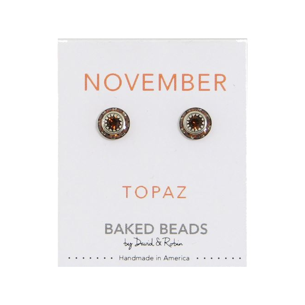 NOVEMBER/TOPAZ Birthstone Crystal Disc Earrings Baked Beads Jewelry - Earrings