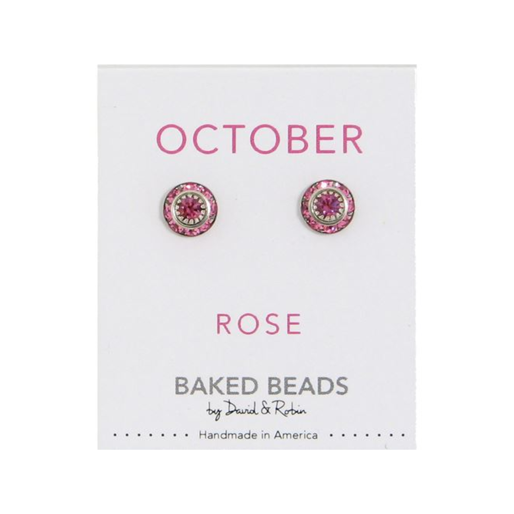 OCTOBER/ROSE Birthstone Crystal Disc Earrings Baked Beads Jewelry - Earrings