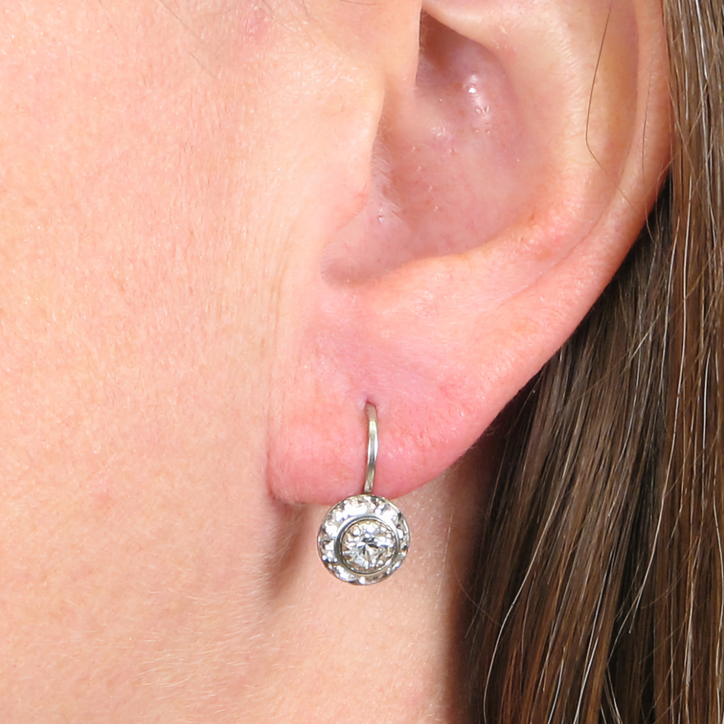 Silver Austrian Crystal Disc Earrings Baked Beads Jewelry - Earrings