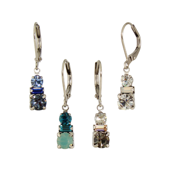 Triple Stacked Crystal Earrings Baked Beads Jewelry - Earrings