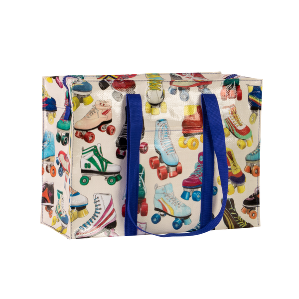 Roller Skates Shoulder Tote Blue Q Apparel & Accessories - Bags - Reusable Shoppers & Tote Bags
