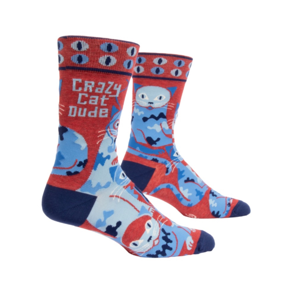 Crazy Cat Dude Crew Socks - Mens Blue Q Apparel & Accessories - Socks - Mens