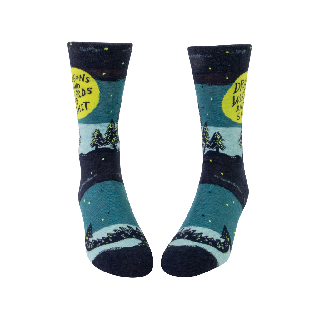 Dragons And Wizards And Shit Crew Socks - Mens Blue Q Apparel & Accessories - Socks - Mens