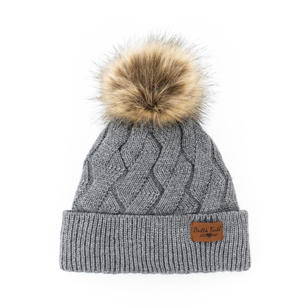 GRAY Mainstay Plush-Lined Pom Hat - Womens Britt's Knits Apparel & Accessories - Winter - Adult - Hats