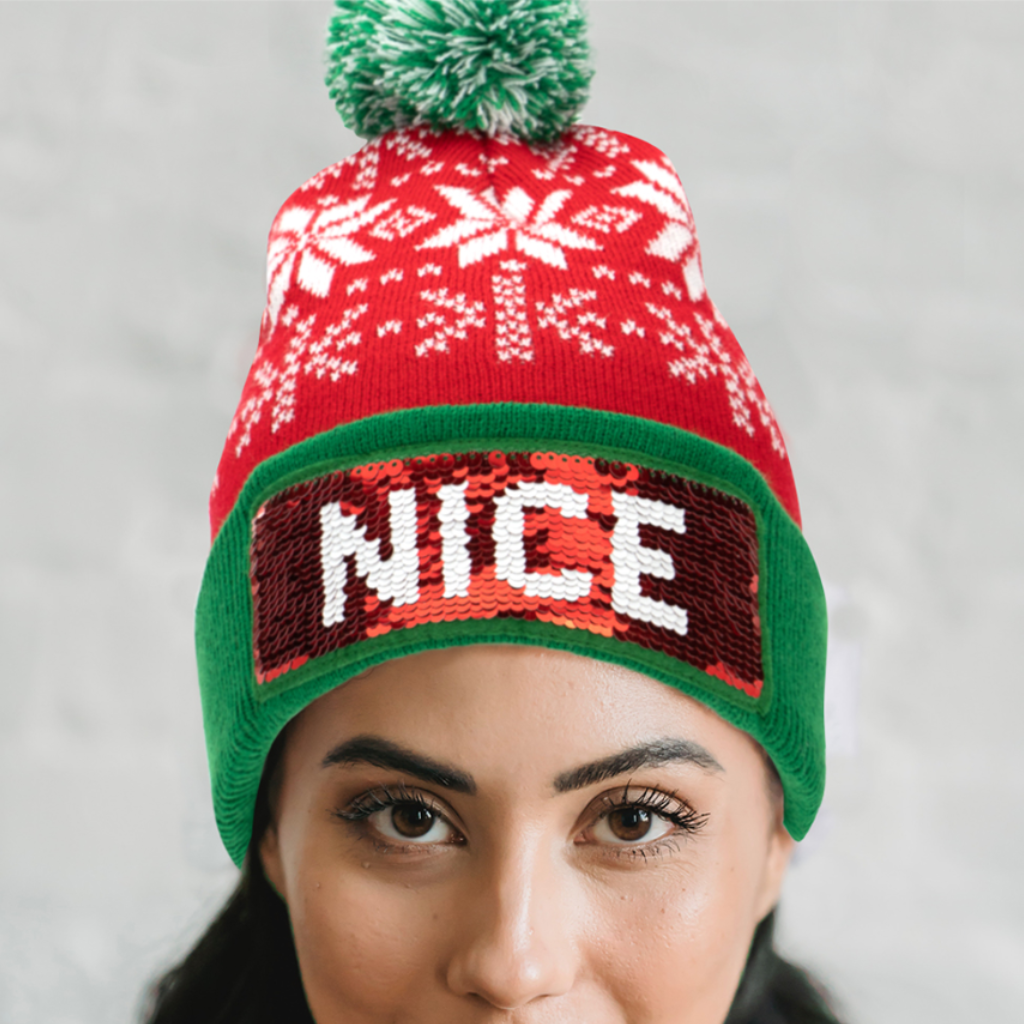 Naughty or Nice Sequin Pom Hat - Adult Britt’s Knits Apparel & Accessories - Winter - Adult - Hats