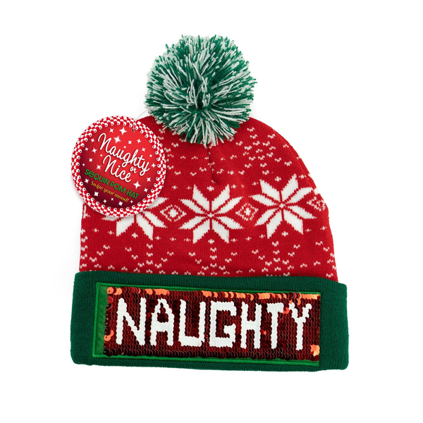 Naughty or Nice Sequin Pom Hat - Adult Britt’s Knits Apparel & Accessories - Winter - Adult - Hats