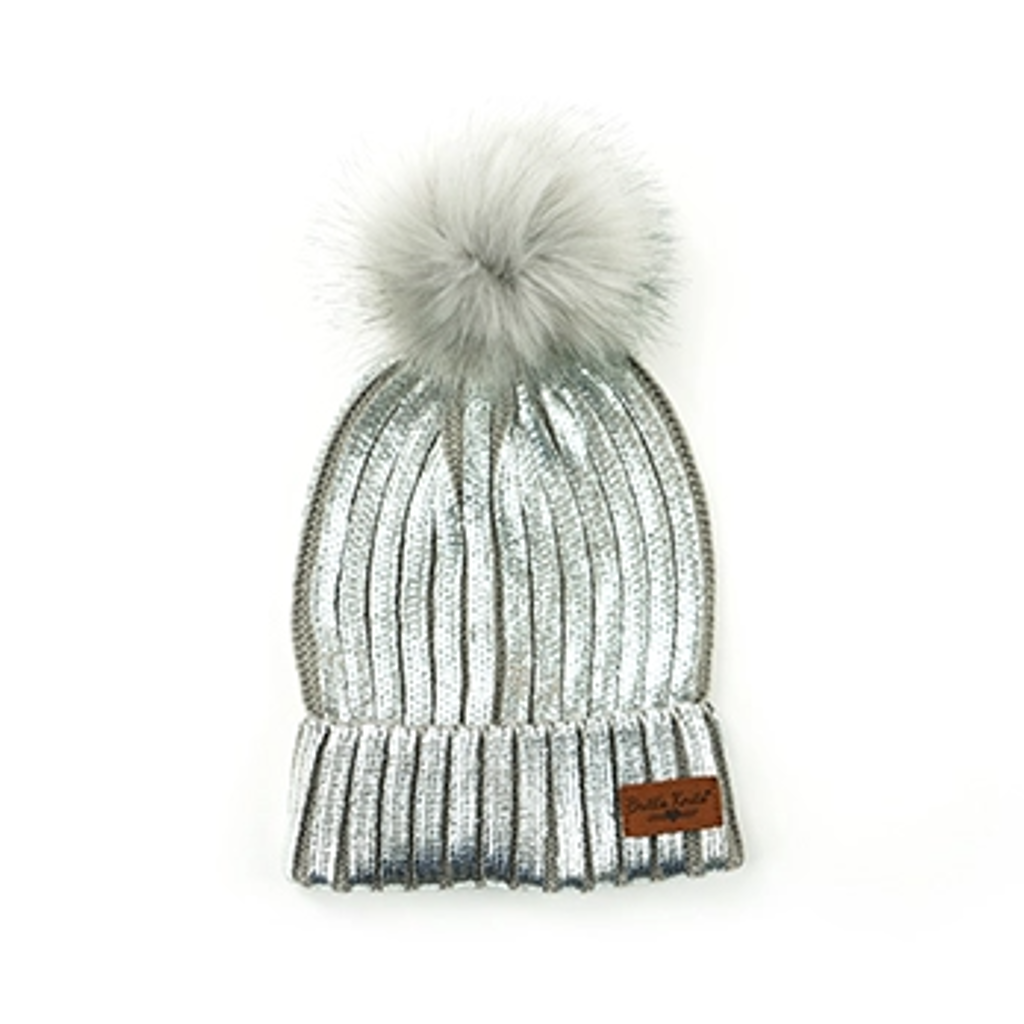 SILVER Gracier Knit Adult Pom Hat Britt's Knits Apparel & Accessories - Winter - Adult - Hats