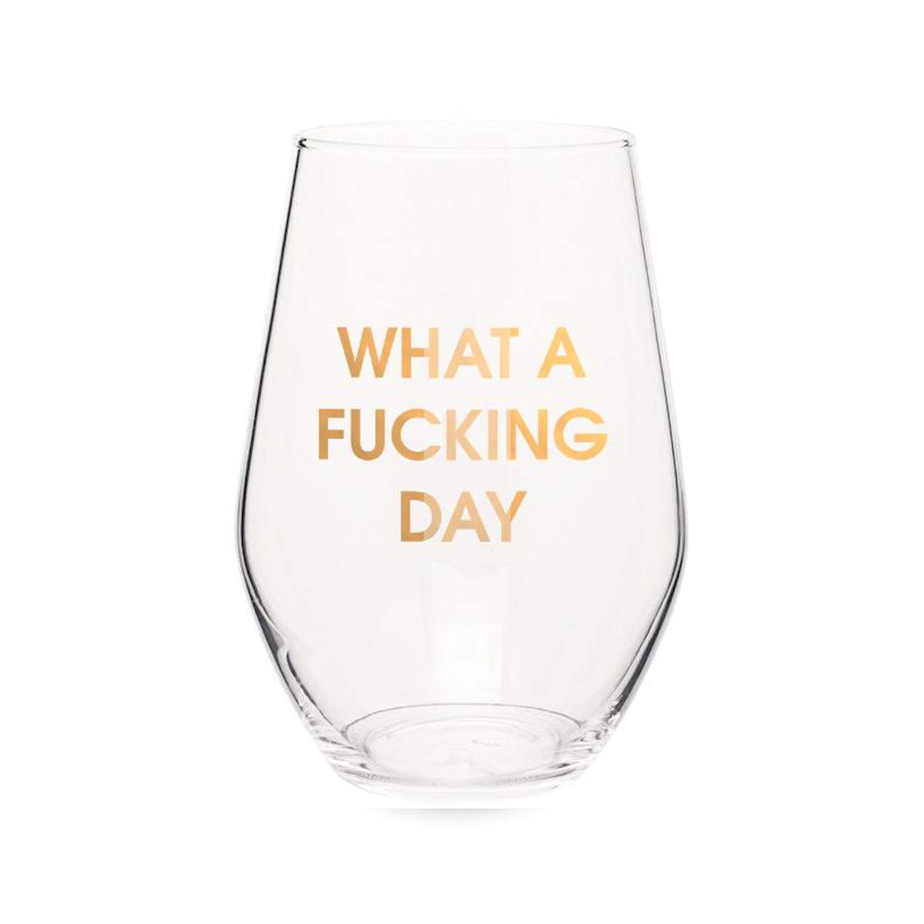What A F*cking Day Stemless Wine Glass Chez Gagne Home - Mugs & Glasses - Wine Glass
