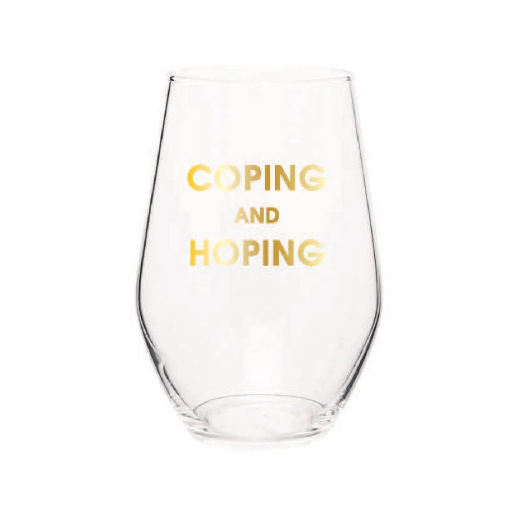 CHZ WINE GLASS COPING AND HOPING Chez Gagne Home - Mugs & Glasses - Wine Glasses