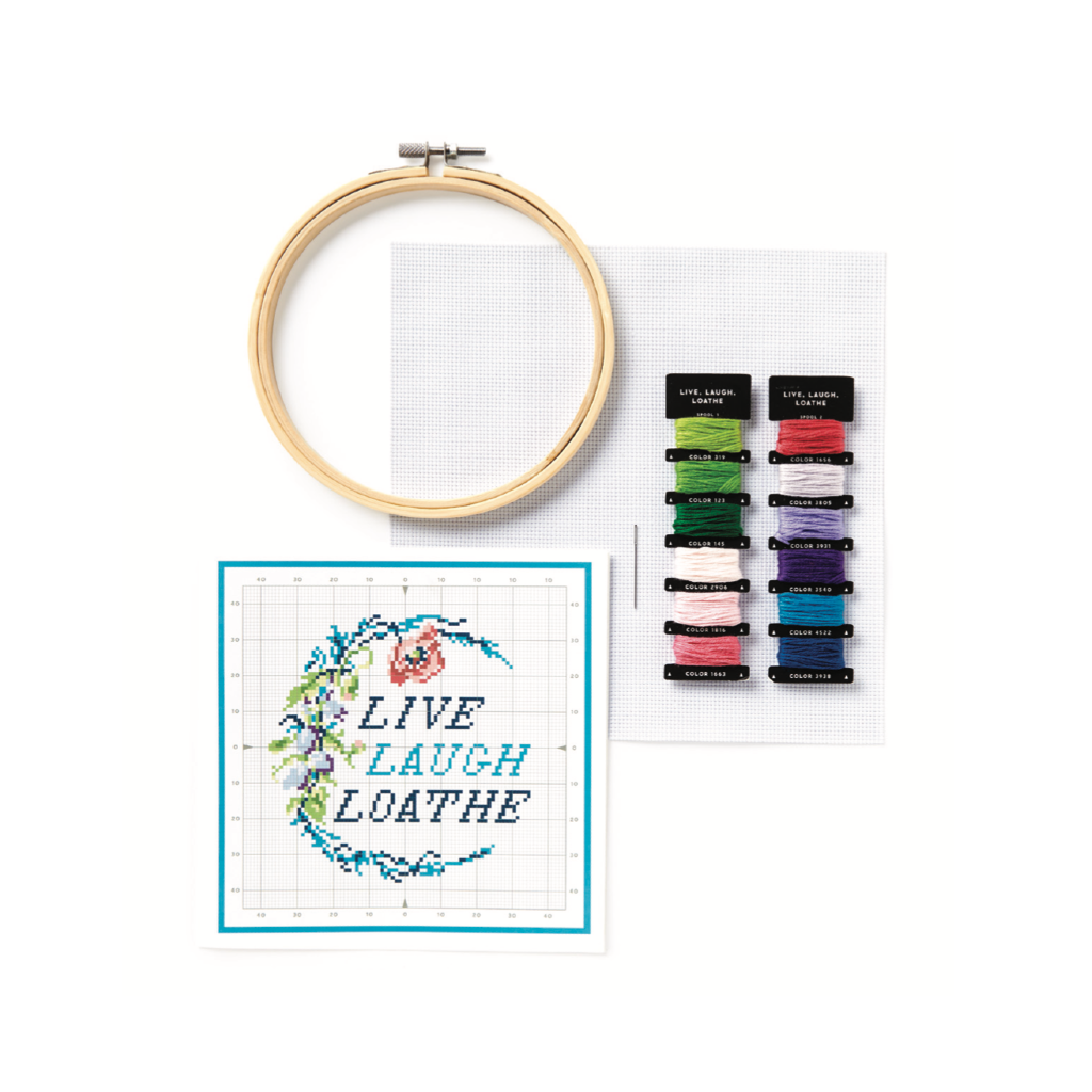 Live Laugh Loathe Cross Stitch Kit Chronicle Books - Brass Monkey Toys & Games - Crafts & Hobbies - Needlecraft Kits