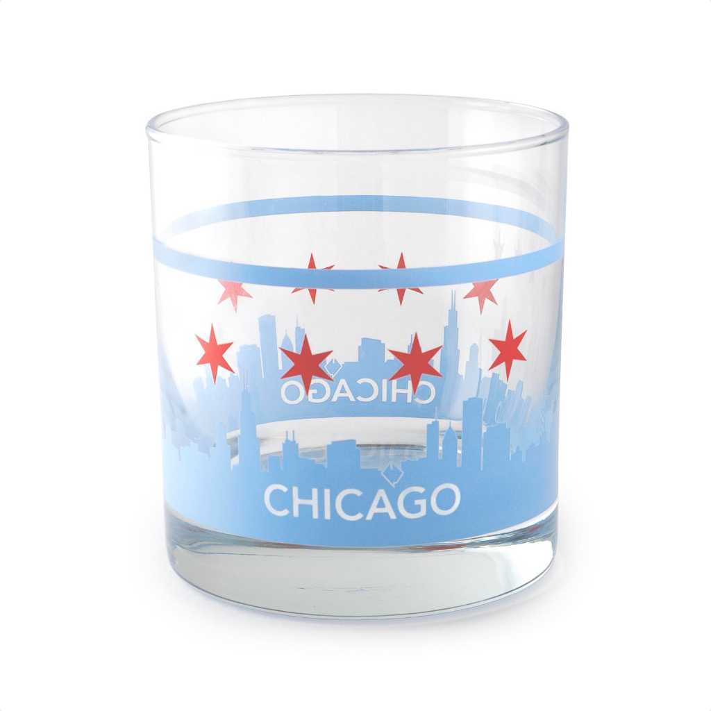 Chicago Flag with Chicago Skyline Old Fashioned Tumbler Glass Crash Candles Home - Mugs & Glasses - Whiskey & Cocktail Glasses