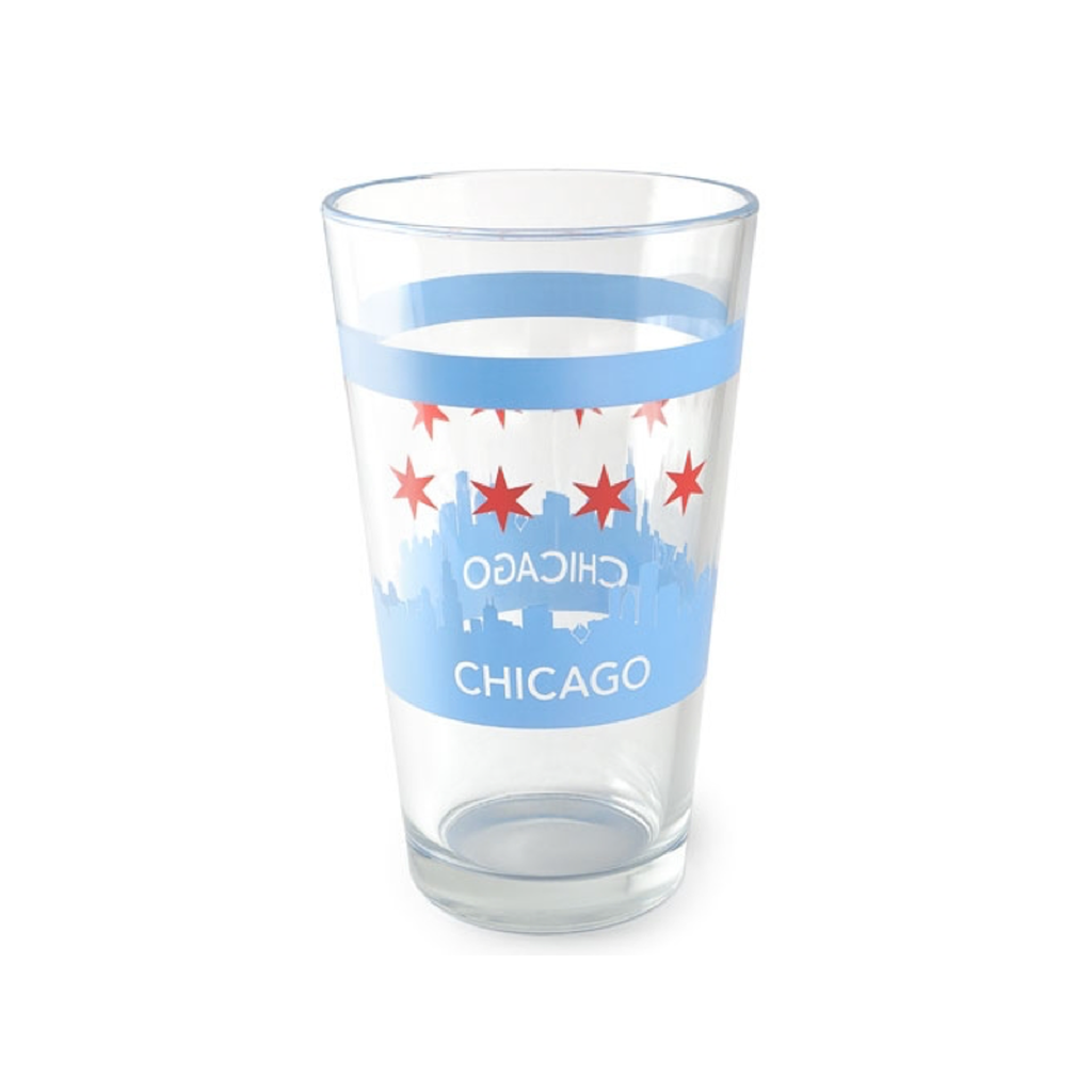 Chicago Flag with Chicago Skyline Pint Glass Crash Home - Mugs & Glasses - Pint Glasses