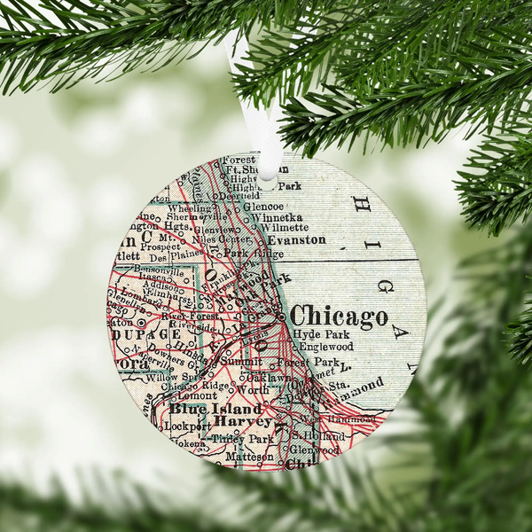 Chicago Map Aluminum Ornament Daisy Mae Designs Holiday - Ornaments