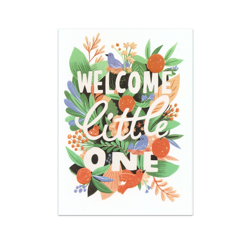 Welcome Little One Bird Floral Baby Card Design Design Cards - Baby
