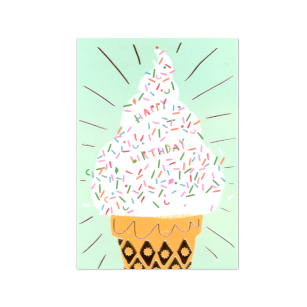 Ice Cream Cone Gold Burst Birthday Card Design Design Cards - Birthday
