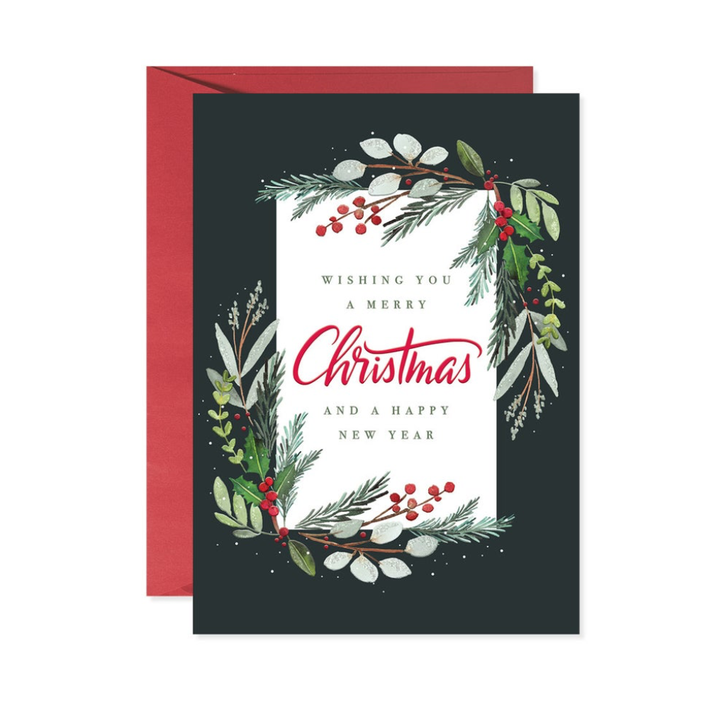 Sprigs on Red Christmas Card