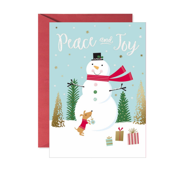 Peace and Joy Snowman Dog Christmas Card Design Design Cards - Holiday - Christmas