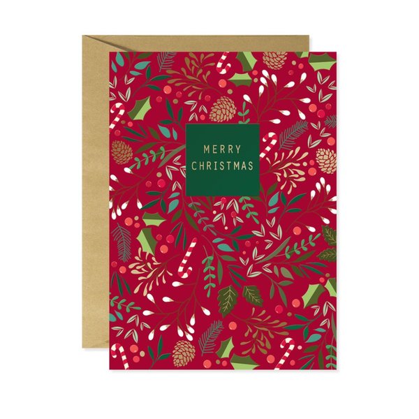 Sprigs on Red Christmas Card Design Design Cards - Holiday - Christmas