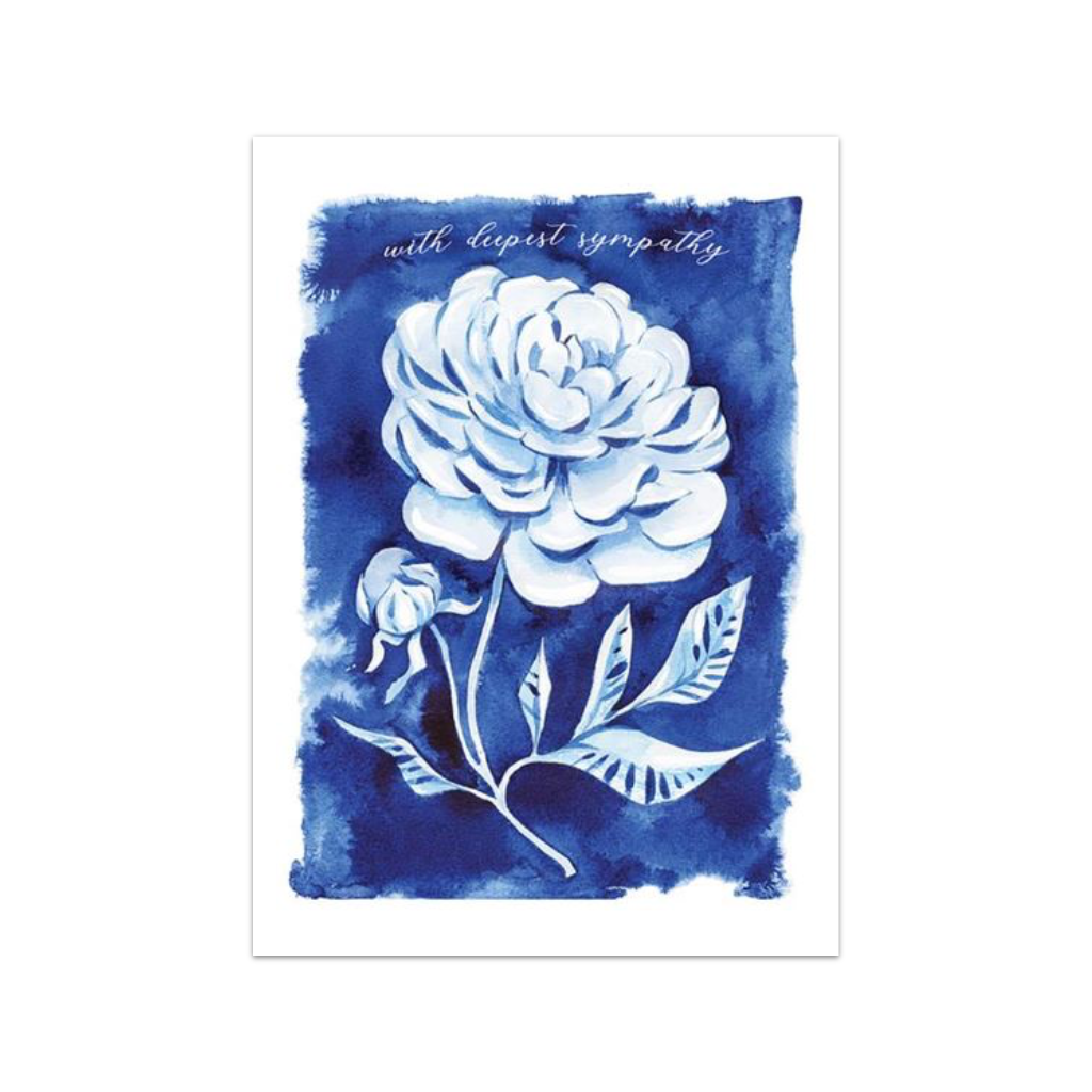Large White Flower On Blue Sympathy Card Design Design Cards - Sympathy