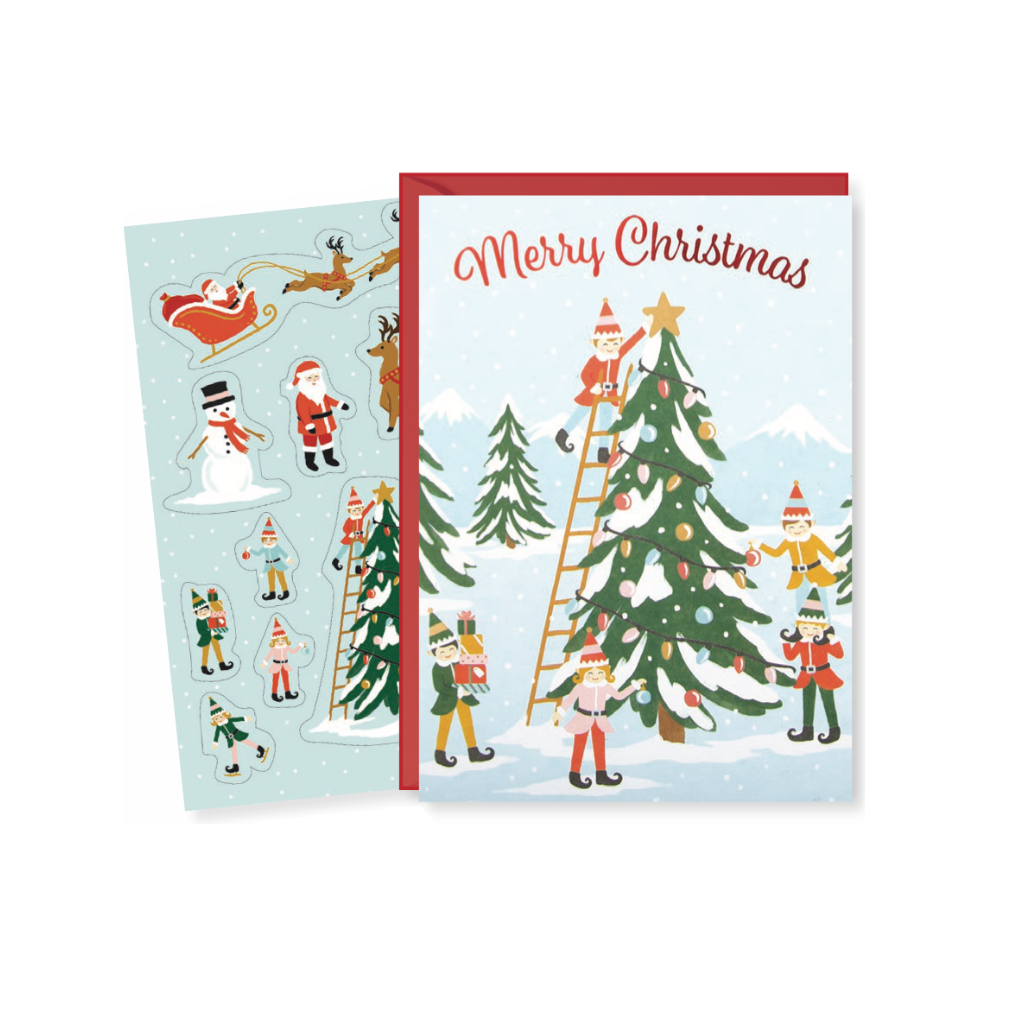Merry Christmas Santa's Village Children's Sticker Card Design Design Holiday Cards - Holiday - Christmas