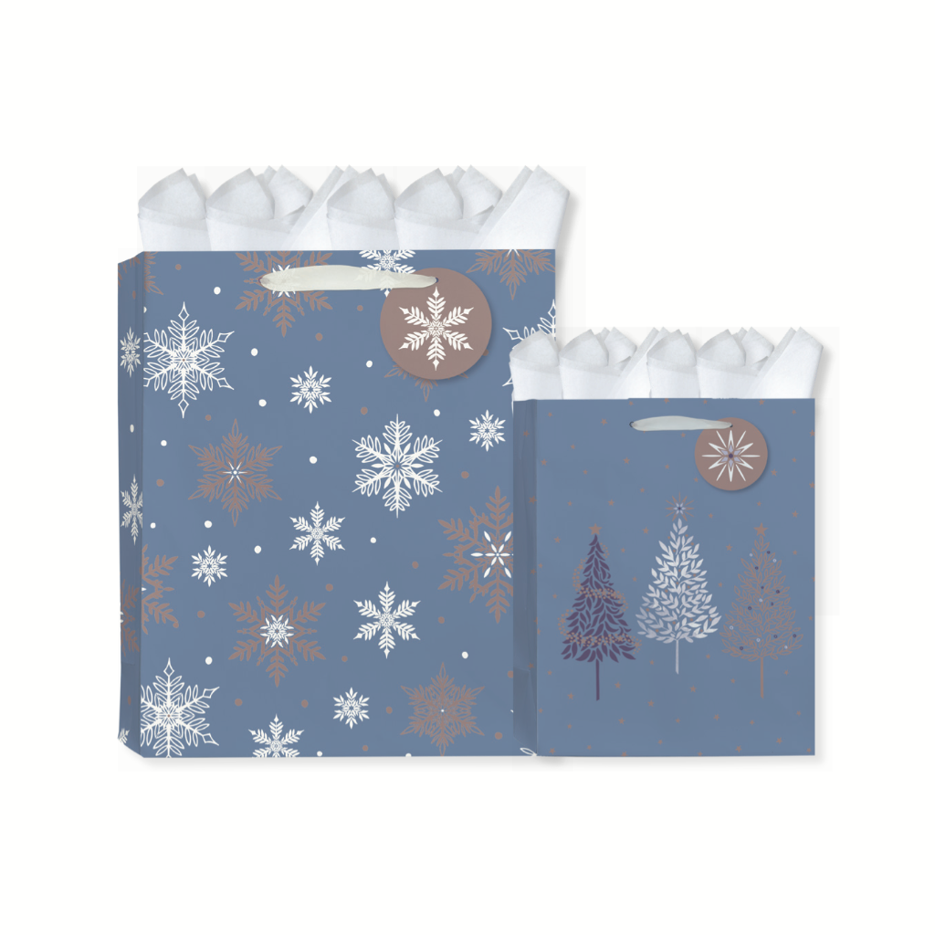 Christmas Gift Bags, Blue Snowflake Winter, Coordinating Tissue