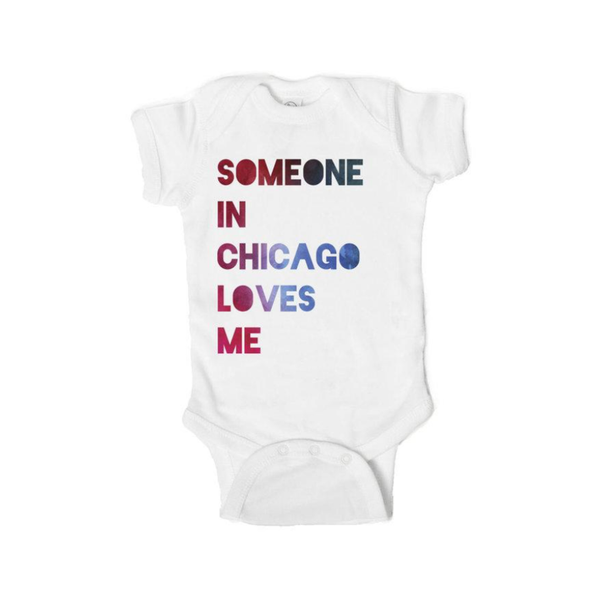 0-3M Someone In Chicago Loves Me Onesie - White EMERSON & FRIENDS Apparel & Accessories - Clothing - Baby & Toddler - One-Pieces & Onesies
