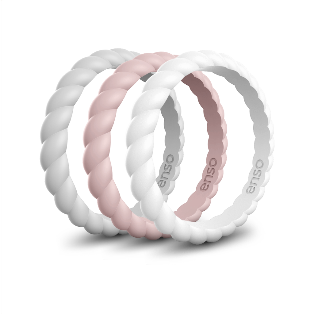 Braided Stackable Ring Trio Misty Grey Pink Sand White Urban