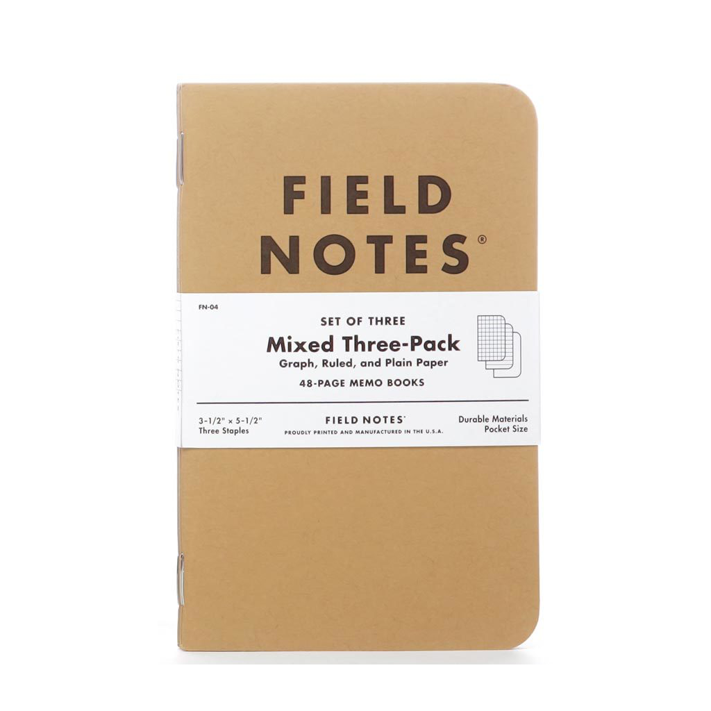 MIXED PACK Field Notes Original Kraft Notebook - GRAPH, RULED, PLAIN, MIXED Field Notes Brand Books - Blank Notebooks & Journals