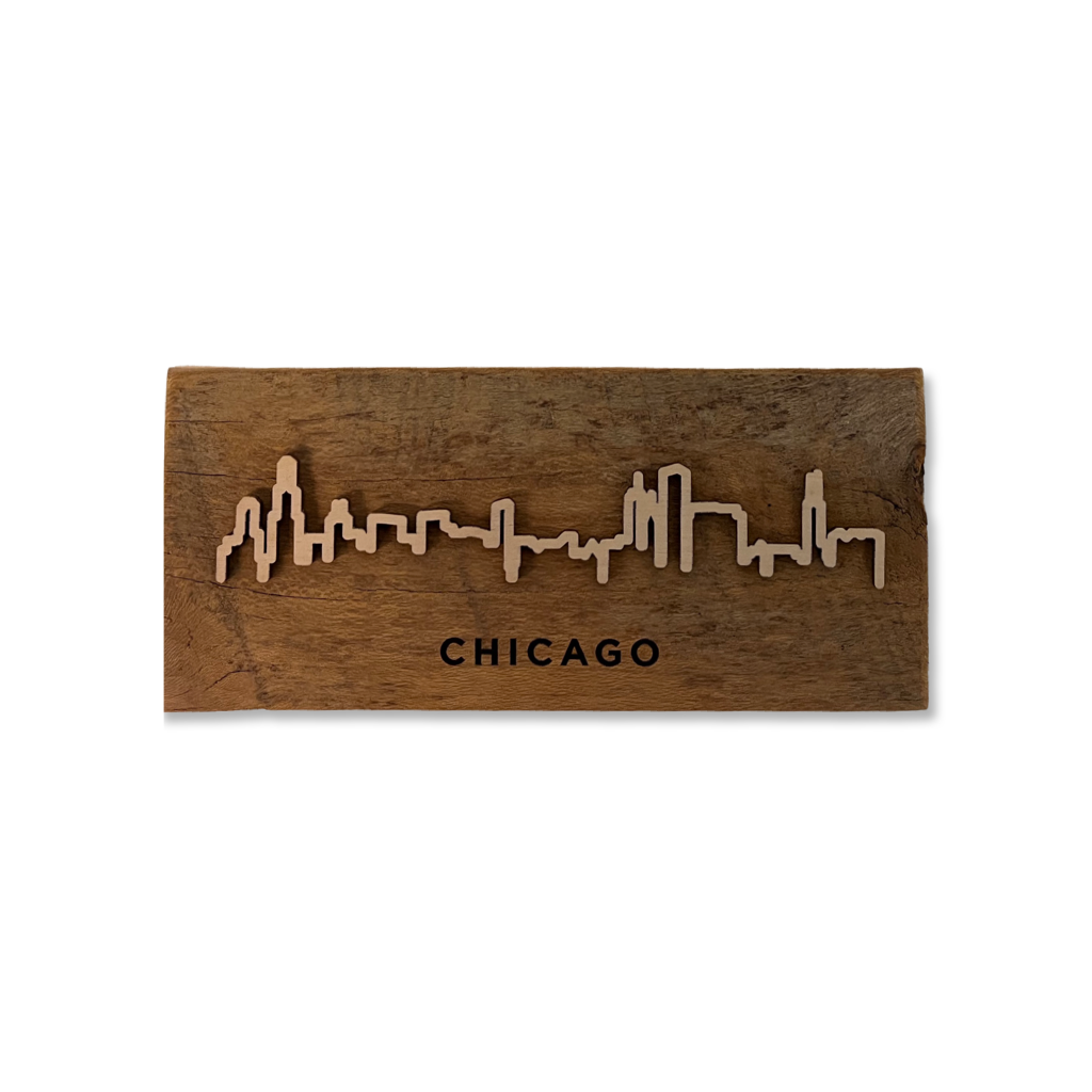 Chicago Reclaimed Barnwood Cityscape Sign - Mini Grainwell Home - Wall & Mantle