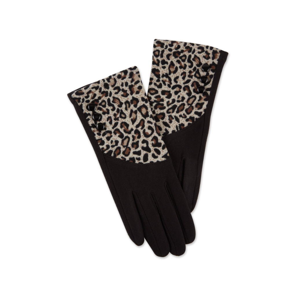 BLACK HWR GLOVES LEOPARD BUTTON Hadley Wren Apparel & Accessories - Winter - Adult - Gloves & Mittens