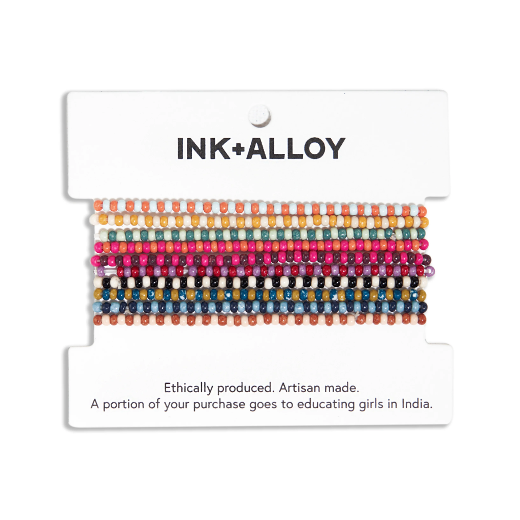 10 Strand Beaded Sage Two Tone Multicolor Stretch Bracelet Ink + Alloy Jewelry - Bracelet