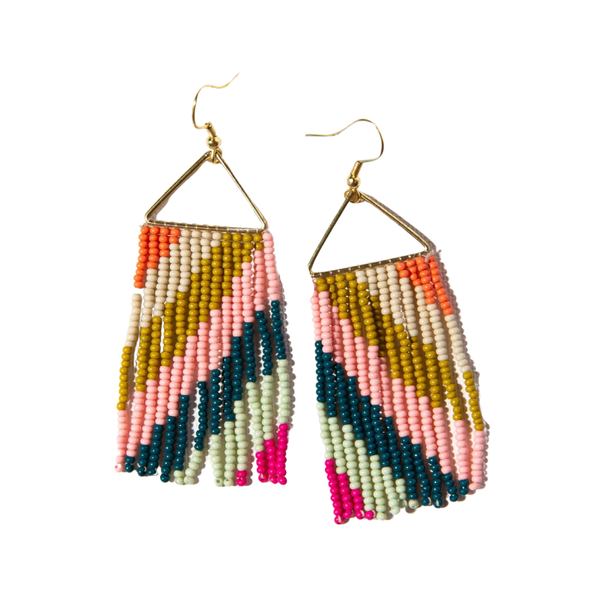 Diagonal Stripe On Triangle Earrings - Pink Citron Peacock Ink + Alloy Jewelry - Earrings