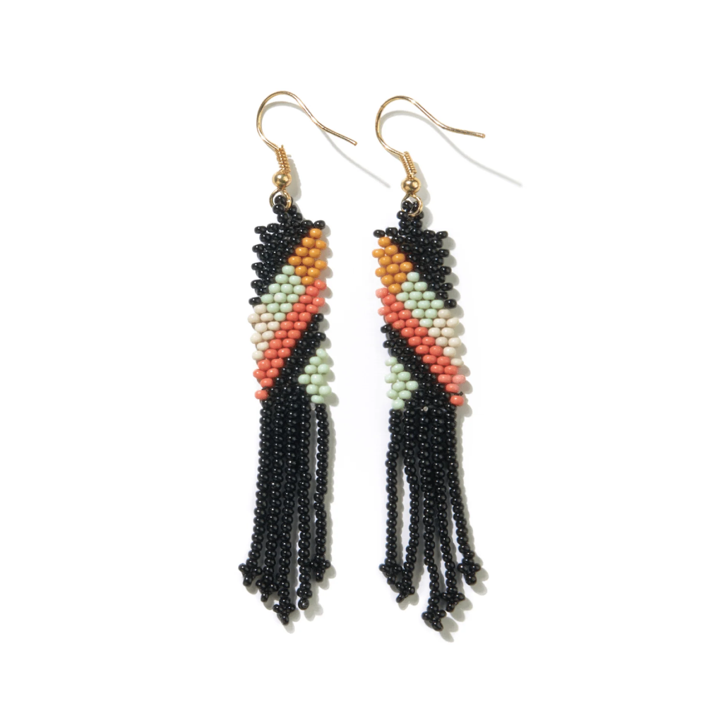 Emma Angles Beaded Fringe Earrings - Black Ink + Alloy Jewelry - Earrings