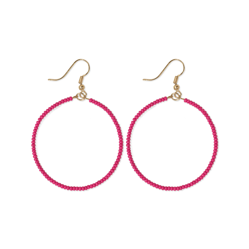 Hot Pink Ruby Solid Beaded Hoop Earring Ink + Alloy Jewelry - Earrings