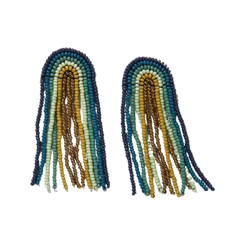 TEAL NAVY Rainbow Fringe Seed Bead Earrings Ink + Alloy Jewelry - Earrings