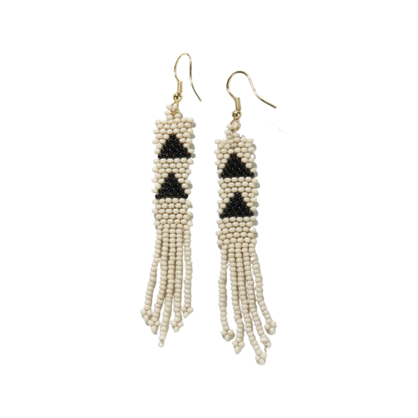 Triangle Petite Fringe Seed Bead Earrings - Ivory Black Ink + Alloy Jewelry - Earrings