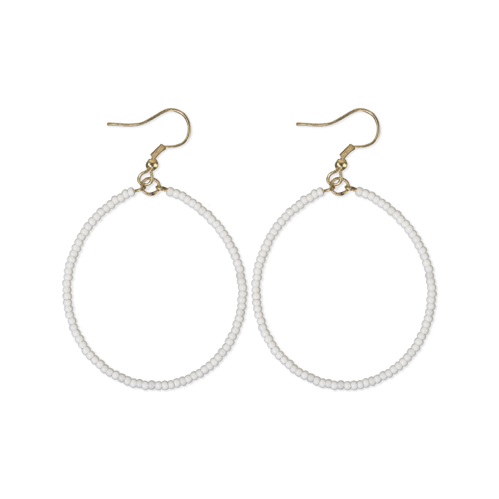 White Ruby Solid Beaded Hoop Earring Ink + Alloy Jewelry - Earrings