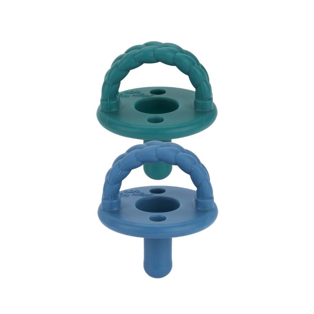 DEEP SEA + DENIM BRAIDS Sweetie Soother - 2-Pack Silicone Pacifiers Itzy Ritzy Baby & Toddler - Pacifiers & Teethers