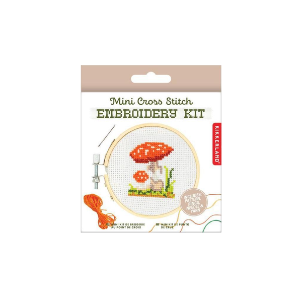 Mini Cross Stitch Embroidery Kit - Mushroom Kikkerland Toys & Games - Crafts & Hobbies