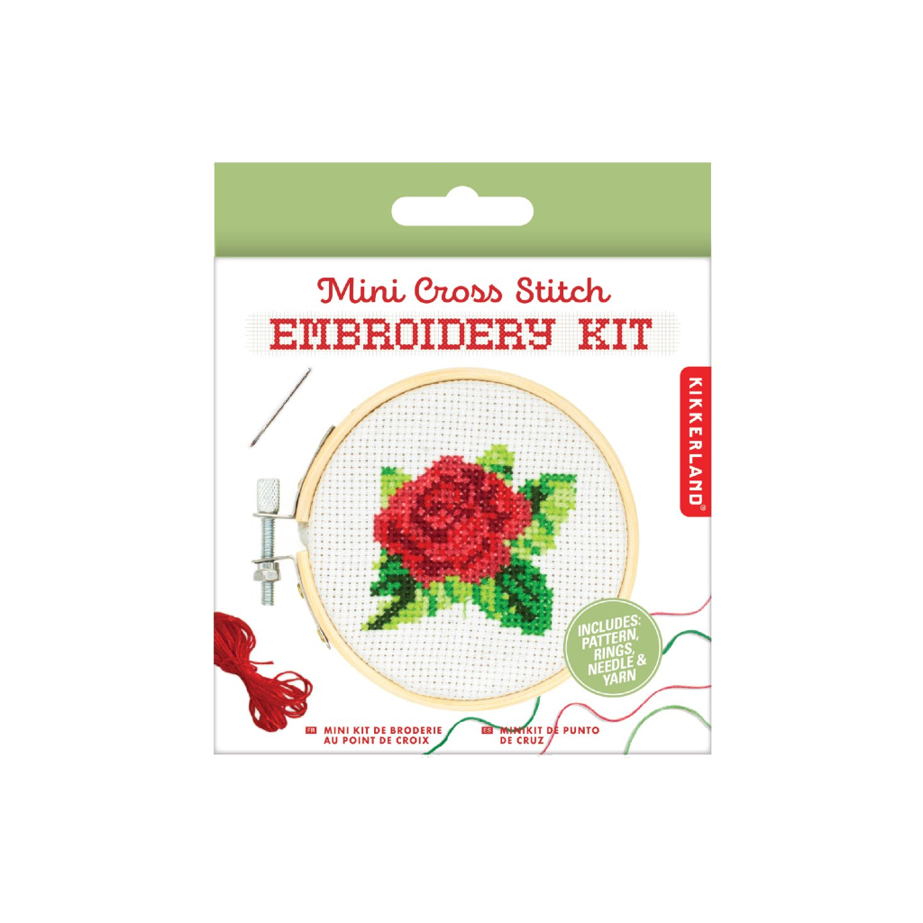 Mini Cross Stitch Embroidery Kit - Rose Kikkerland Toys & Games - Crafts & Hobbies