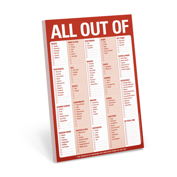 All Out Of Pad Magnetic Grocery Checklist Pad - Red Knock Knock Books - Blank Notebooks & Journals - Notepads