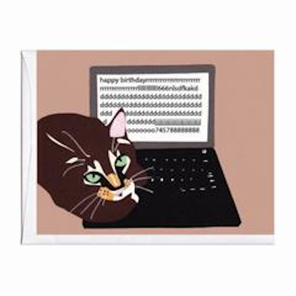 Cat on a Keyboard Birthday Card La Familia Green Cards - Birthday