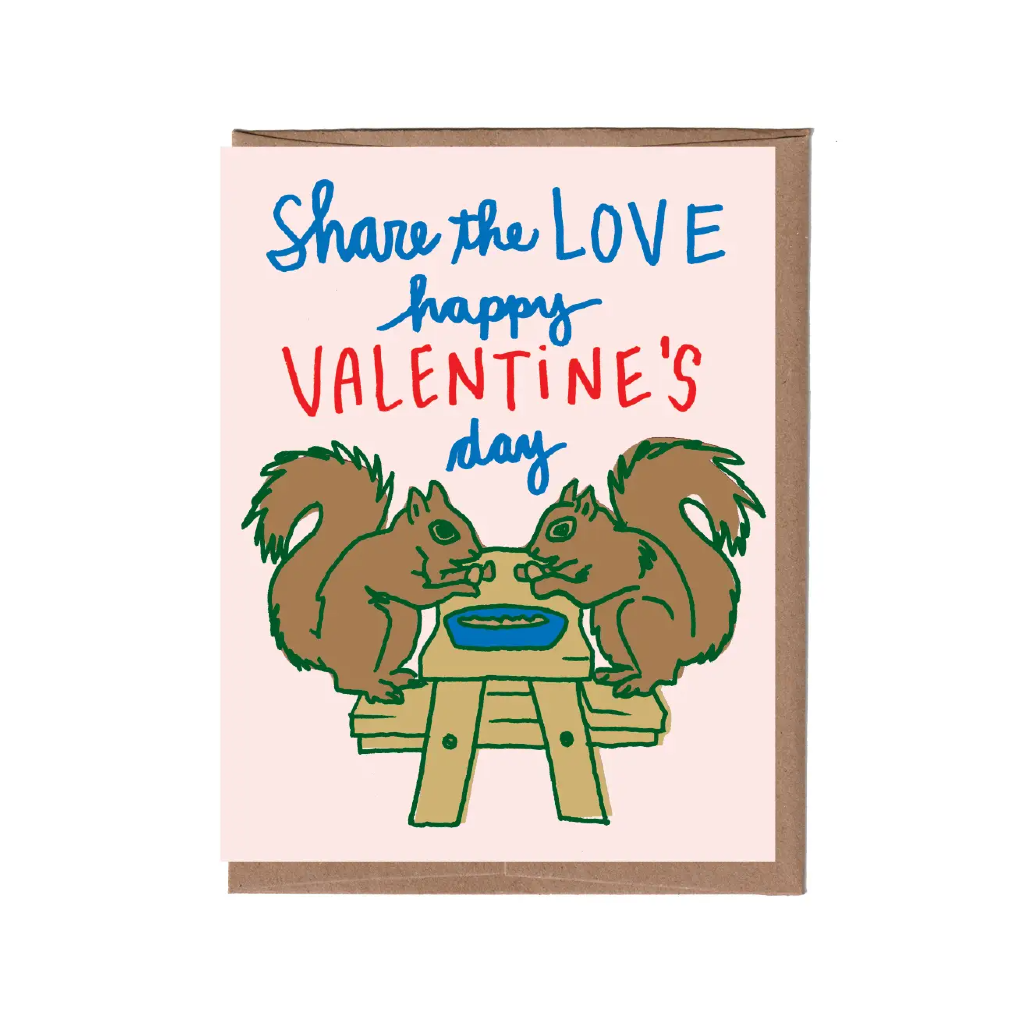 Squirrel Picnic Valentine's Day Card La Familia Green Cards - Holiday - Valentine's Day