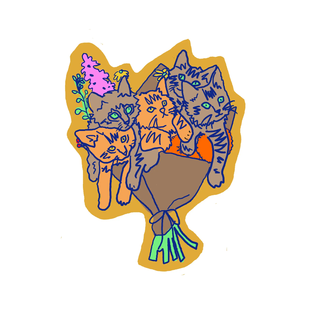 Cat Bouquet Sticker La Familia Green Impulse - Decorative Stickers