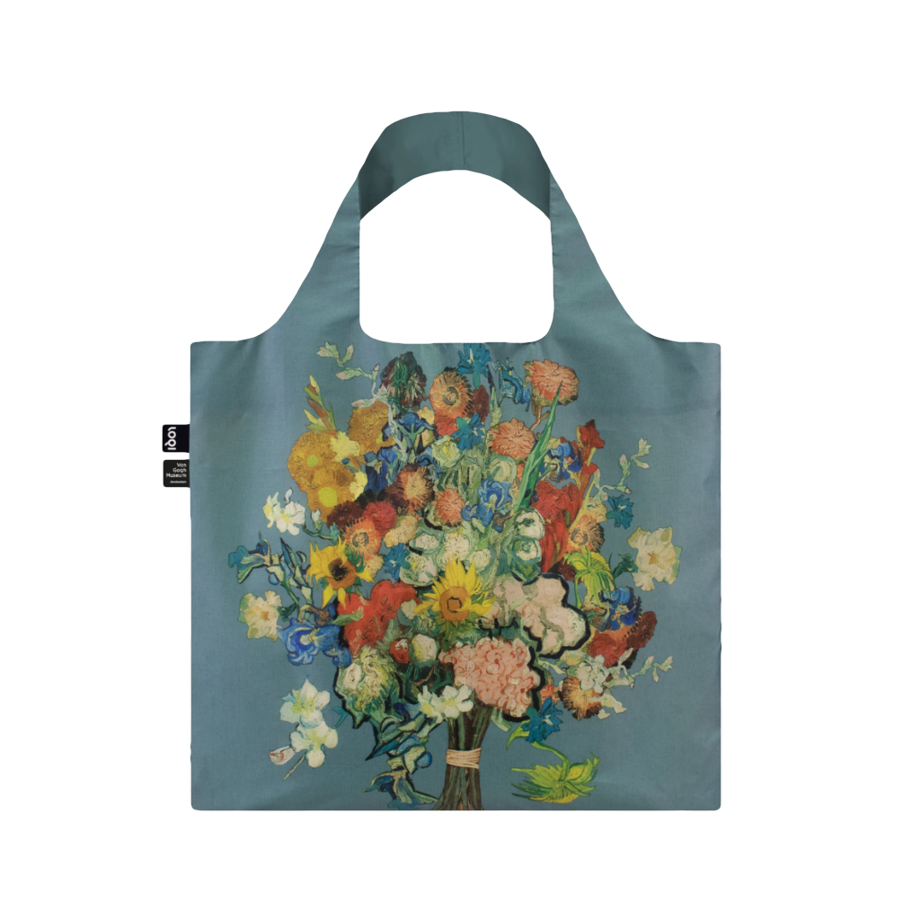 Flower Pattern Blue Reusable Tote Bags - Vincent van Gogh Collection Loqi Apparel & Accessories - Bags - Reusable Shoppers & Tote Bags
